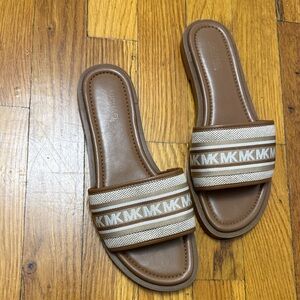 Michael Kors Tan and Cream Slide Sandals